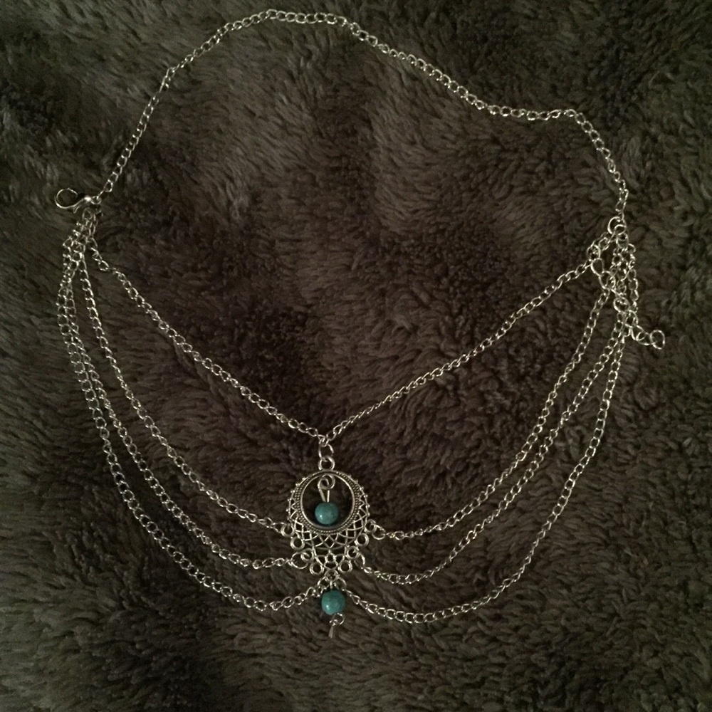 Boho silver blue beaded ankle bracelet - Picture 4 of 5